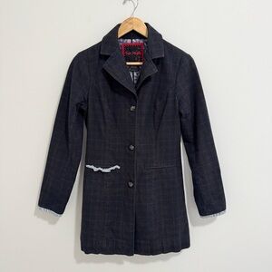 Free People Plaid Embellished Lightweight Pea Coat Blazer Jacket